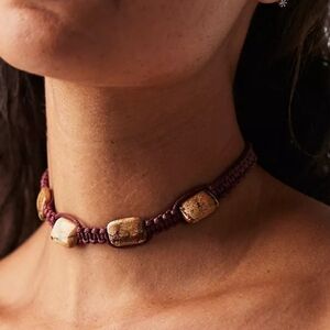 Free People Sweet Carolina Jasper Stone Choker Necklace Cord Adjustable Boho NWT